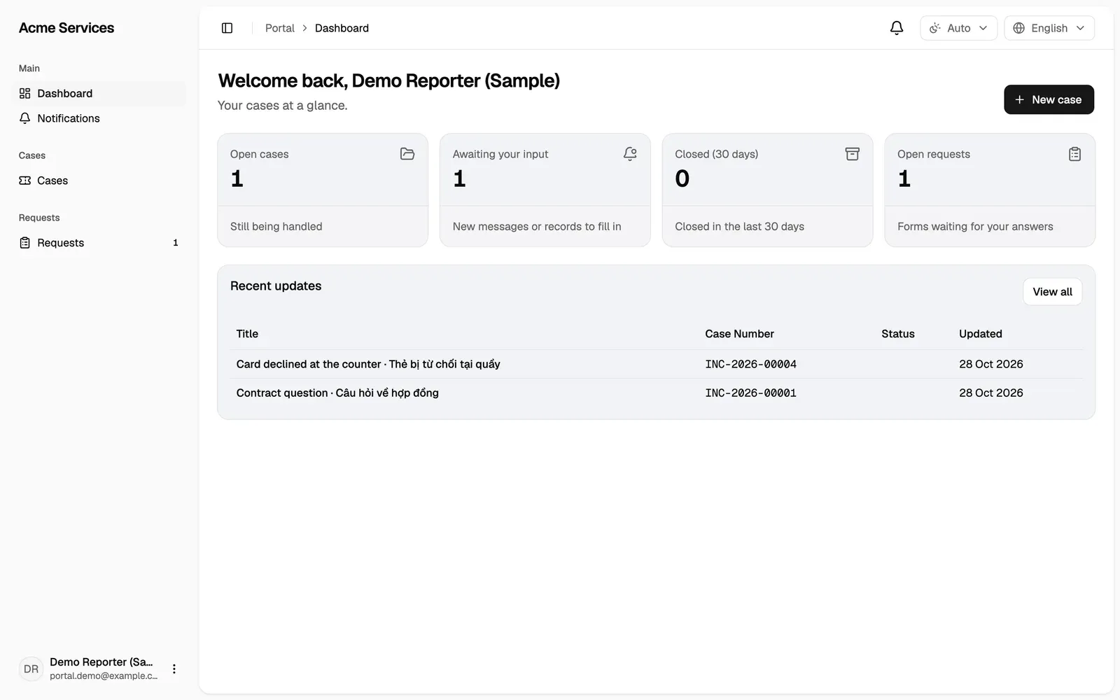 The case portal for customers